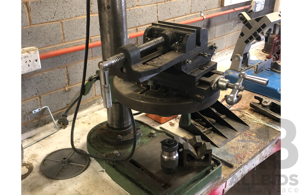 Vintage KRDG-340 Liong Sheng Drill Press Made in Taiwan with Assorted Drill Bits and Miscellaneous Parts