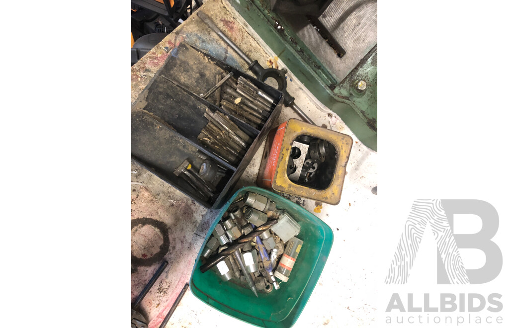 Vintage KRDG-340 Liong Sheng Drill Press Made in Taiwan with Assorted Drill Bits and Miscellaneous Parts