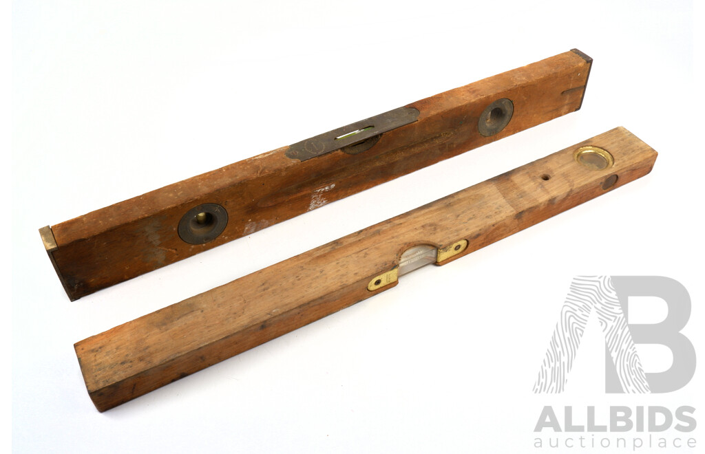 Antique William Hunt Timber Spirit Level, Made in Australia and German Made Spirit Level