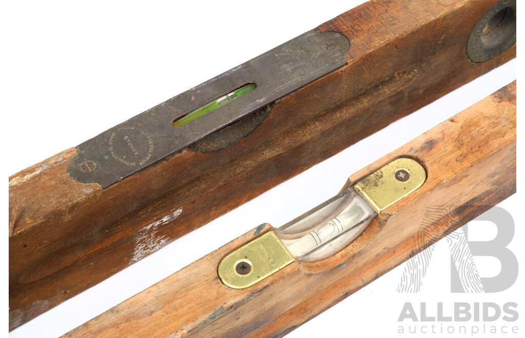 Antique William Hunt Timber Spirit Level, Made in Australia and German Made Spirit Level