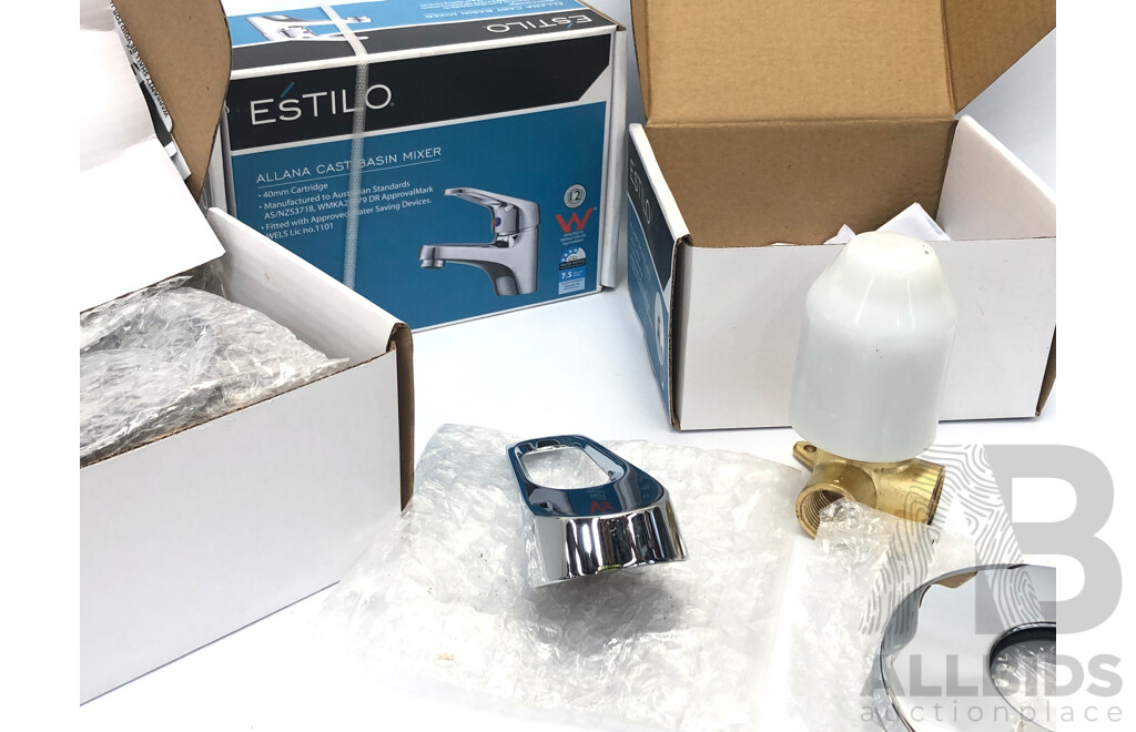 2x Estilo Allana Shower Mixers and 1x Estilo Allana Cast Basin Mixer