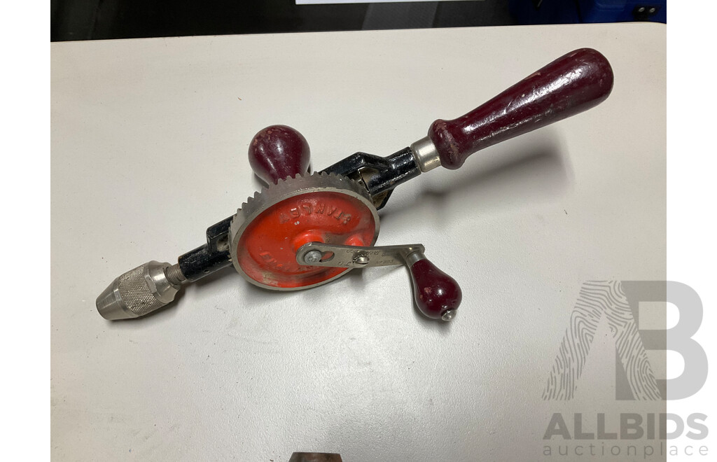Collection of Wood Working Hand and Crank Drills, Scribe, Thread Box and Pencils Including Stanley