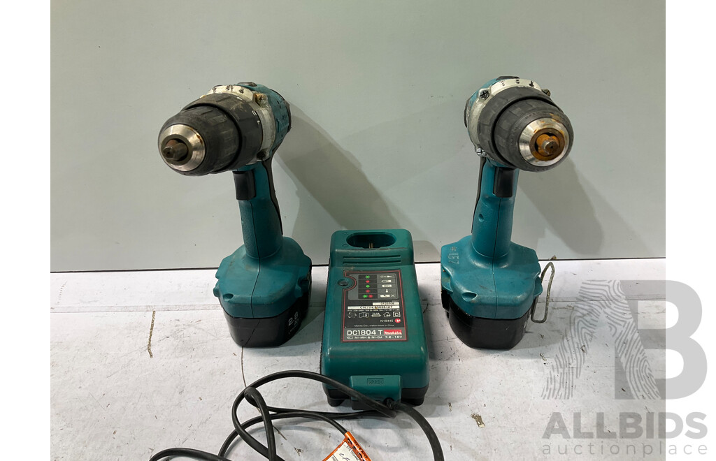 MAKITA (8444D) Chuck Drill 18v (X2) W/ Charger - Lot of 3 - Total ORP $564.99