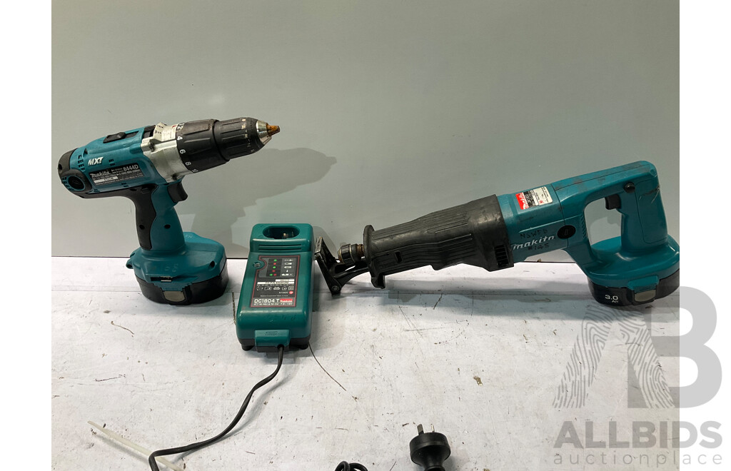 MAKITA (8444D) Chuck Drill 18v & MAKITA (JR180D) Reciprocating Saw 18v W/ Charger - Lot of 3 - Total ORP $519.00