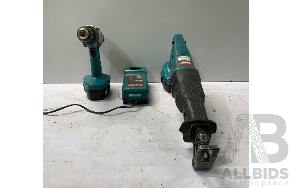 MAKITA (8444D) Chuck Drill 18v & MAKITA (JR180D) Reciprocating Saw 18v W/ Charger - Lot of 3 - Total ORP $519.00