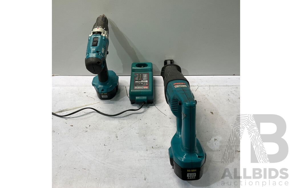 MAKITA (8444D) Chuck Drill 18v & MAKITA (JR180D) Reciprocating Saw 18v W/ Charger - Lot of 3 - Total ORP $519.00
