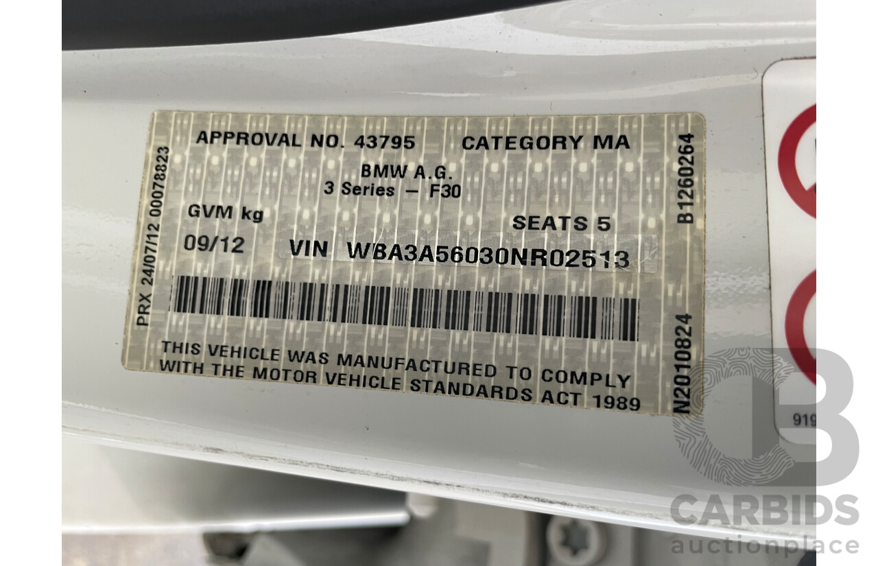 9/2012 Bmw 3 28i Sport LINE F30 4d Sedan White 2.0L