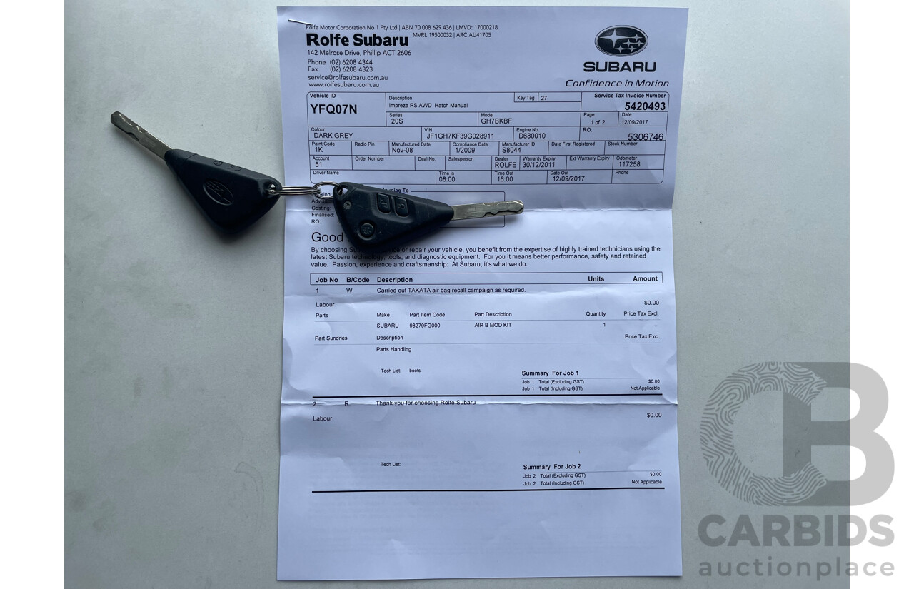 1/2009 Subaru Impreza RS (awd) MY09 5d Hatchback Grey 2.0L
