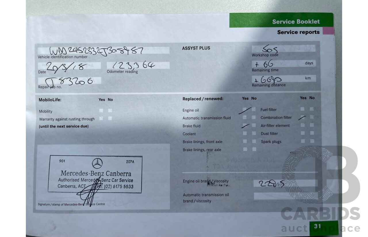 1/2008 Mercedes-Benz B200  245 08 UPGRADE 5d Hatchback Silver 2.0L