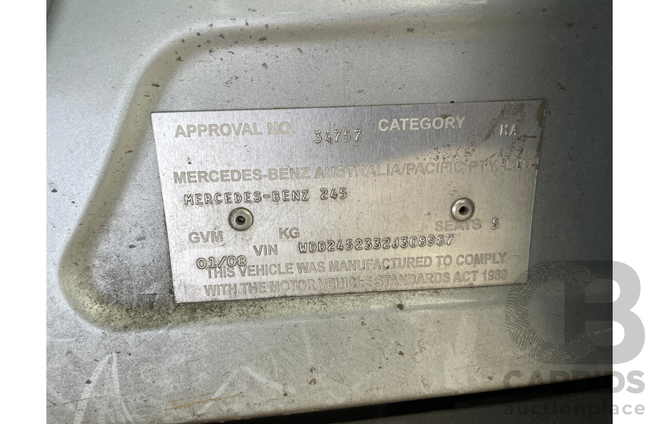 1/2008 Mercedes-Benz B200  245 08 UPGRADE 5d Hatchback Silver 2.0L