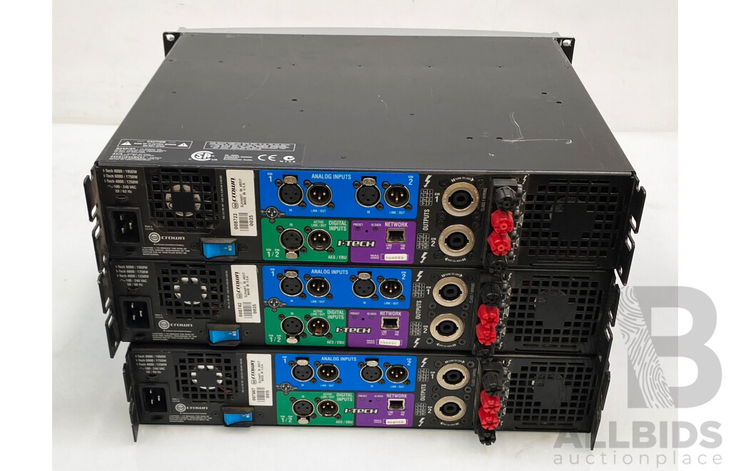 Crown (I-T6000) I-Tech Series 2-Channel Power Amplifiiers - Lot of Three
