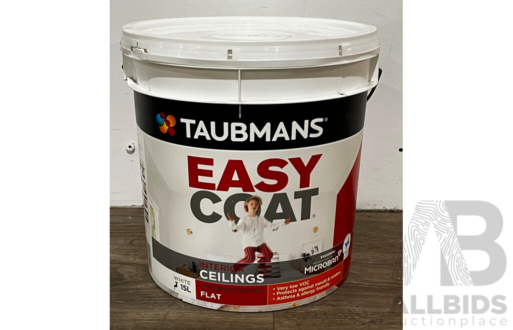TAUBMANS Easy Coat Interior Ceiling Flat White  Paint 15L - Lot of 6 - Total ORP $945.00