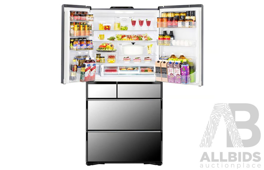 Hitachi 735L Multi Drawer French Door Fridge, Mirror Glass RZX740RAX - ORP $5,499