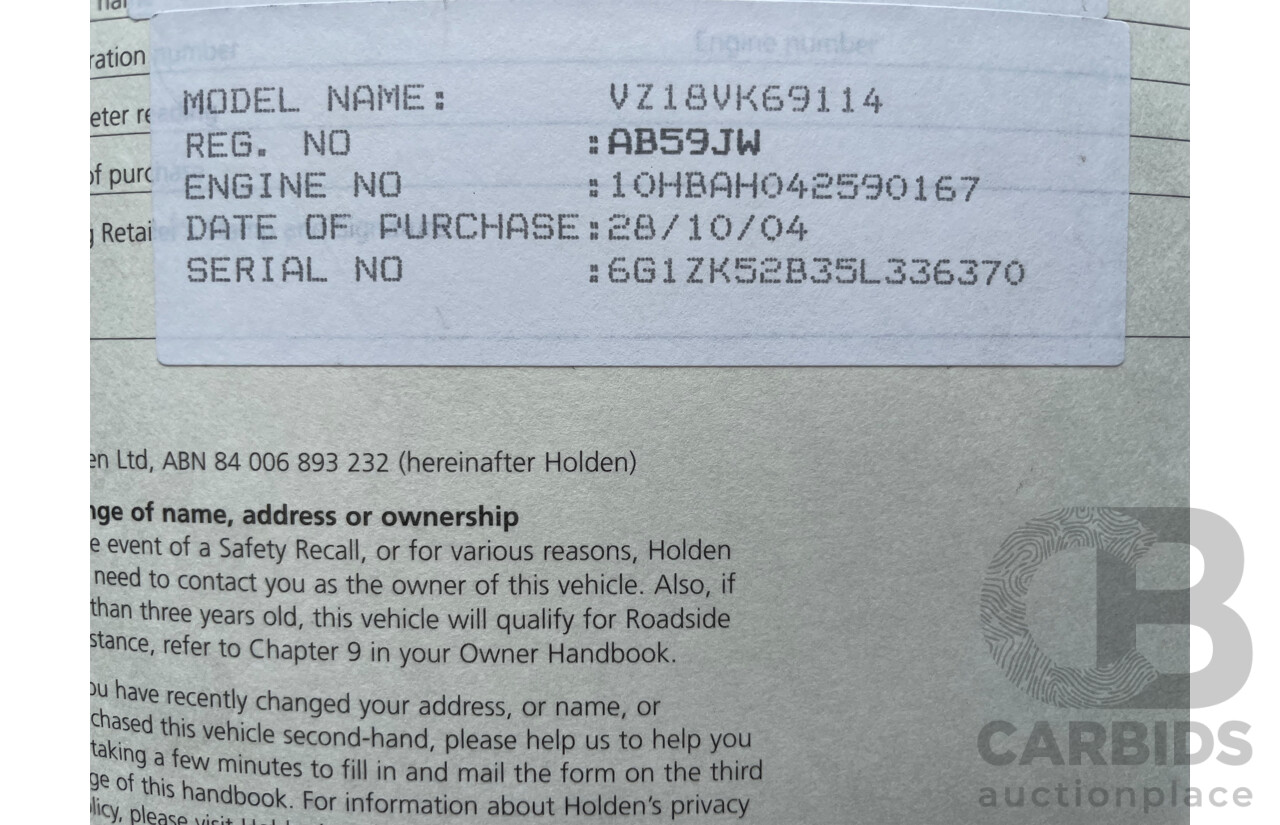 9/2004 Holden Commodore Executive VZ 4d Sedan White 3.6L