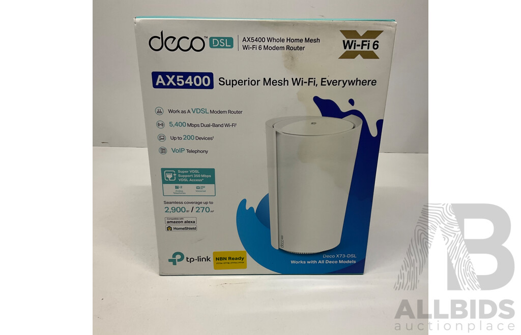 TP-LINK AX5400 VDSL Whole Home Mesh WiFi 6 Modem Router DECO-X73-DSL(1-PACK)  - ORP$349.00
