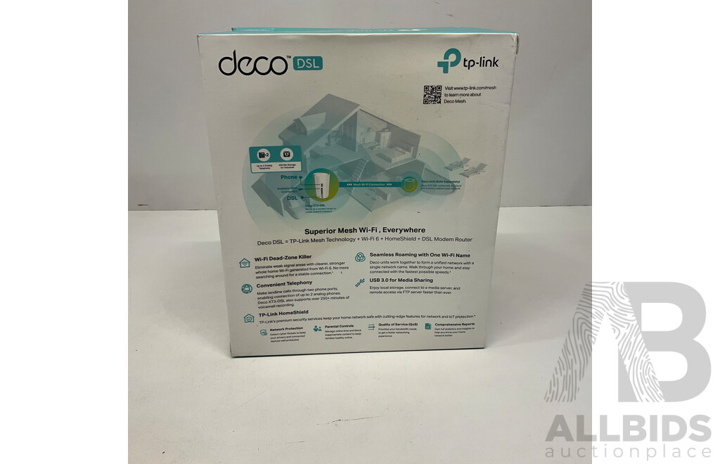 TP-LINK AX5400 VDSL Whole Home Mesh WiFi 6 Modem Router DECO-X73-DSL(1-PACK)  - ORP$349.00