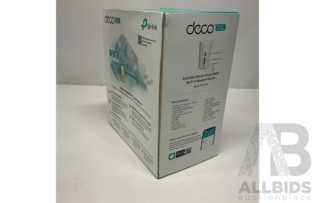 TP-LINK AX5400 VDSL Whole Home Mesh WiFi 6 Modem Router DECO-X73-DSL(1-PACK)  - ORP$349.00