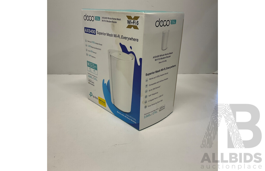 TP-LINK AX5400 VDSL Whole Home Mesh WiFi 6 Modem Router DECO-X73-DSL(1-PACK)  - ORP$349.00