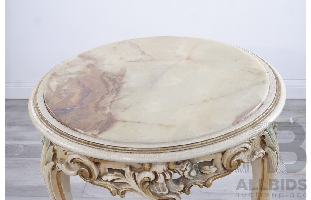Round Vintage Italianate Occasional Table with Alabaster Top