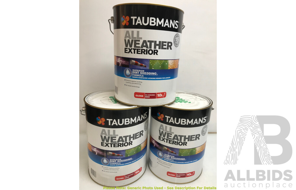 TAUBMANS All Weather Gloss Red for Exterior 10L - Lot of 3 - Total ORP $771.00