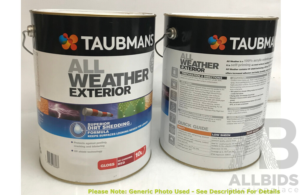 TAUBMANS All Weather Gloss Red for Exterior 10L - Lot of 3 - Total ORP $771.00