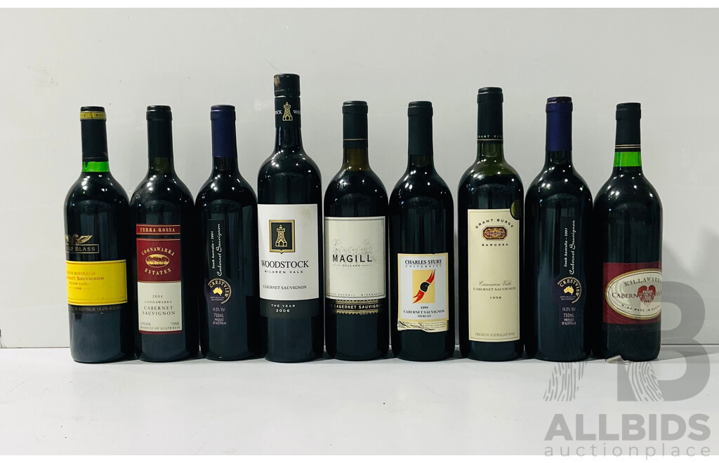 Collection of Nine Bottles of Cabernet Sauvignon Including Bottles From Crestview, Wolfblass and More