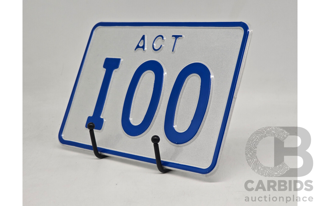 ACT Three Character Alpha Number Plate - I00(Letter I, Letter 0, Letter 0)