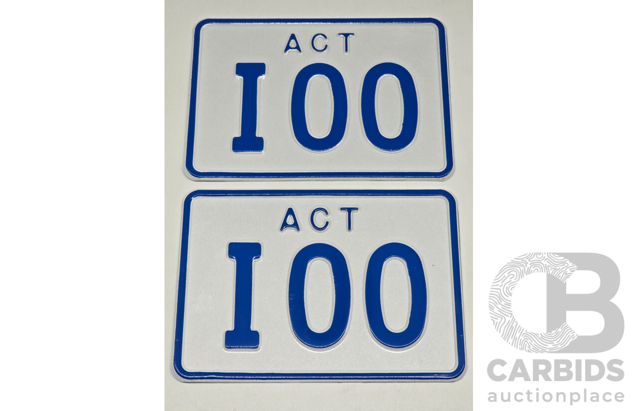 ACT Three Character Alpha Number Plate - I00(Letter I, Letter 0, Letter 0)