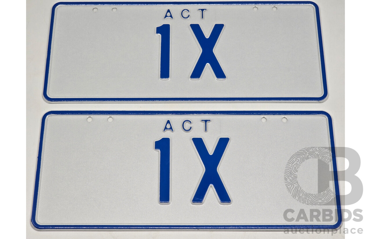 ACT Two Character Alpha Numeric Number Plate - 1X (Number 1, Letter X)