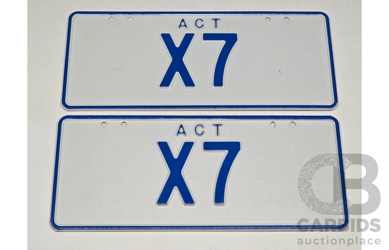 ACT Two Character Alpha Numeric Number Plate - X7 (Letter X, Number 7)