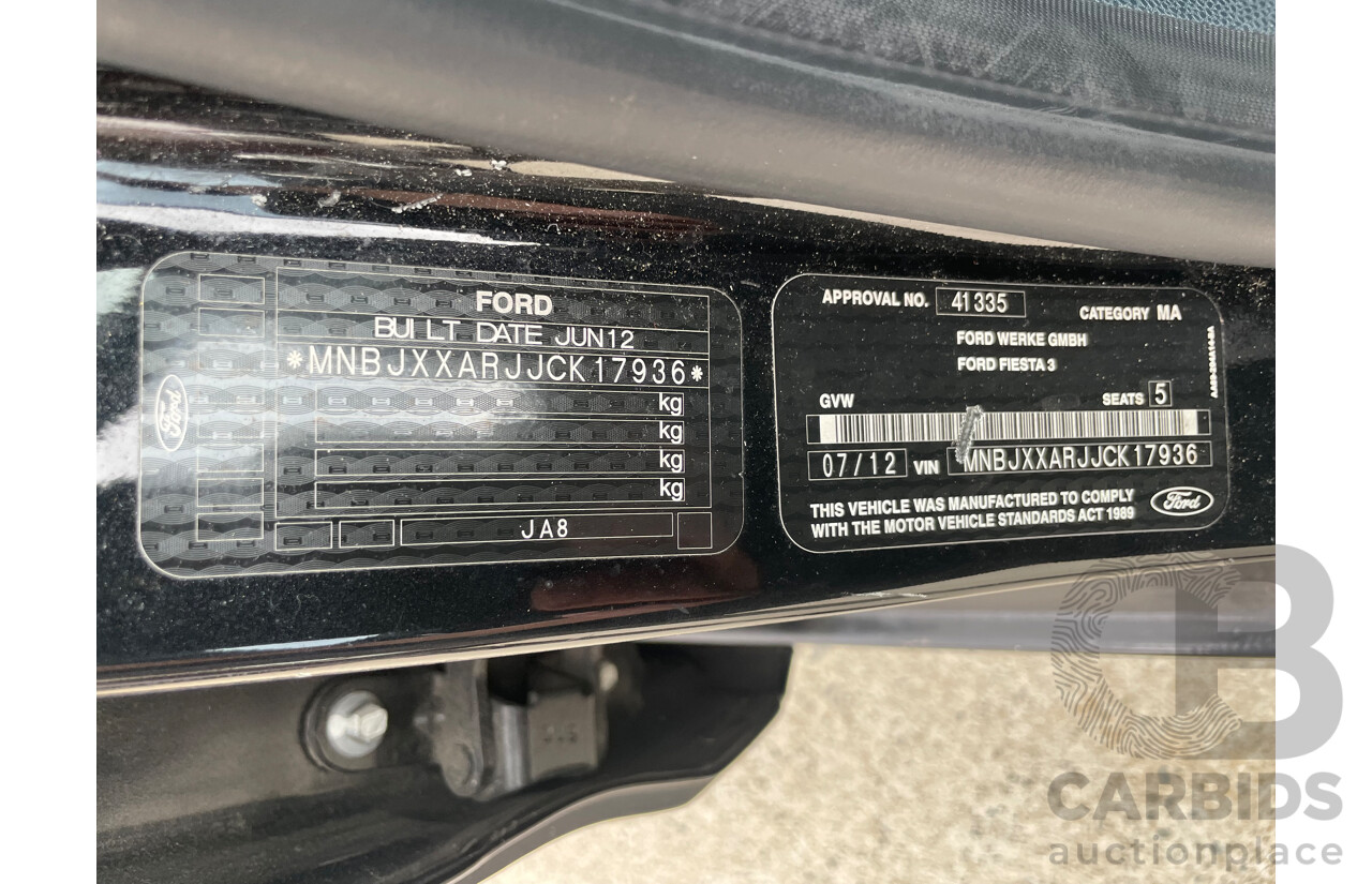 7/2012 Ford Fiesta CL WT 5d Hatchback Black 1.6L
