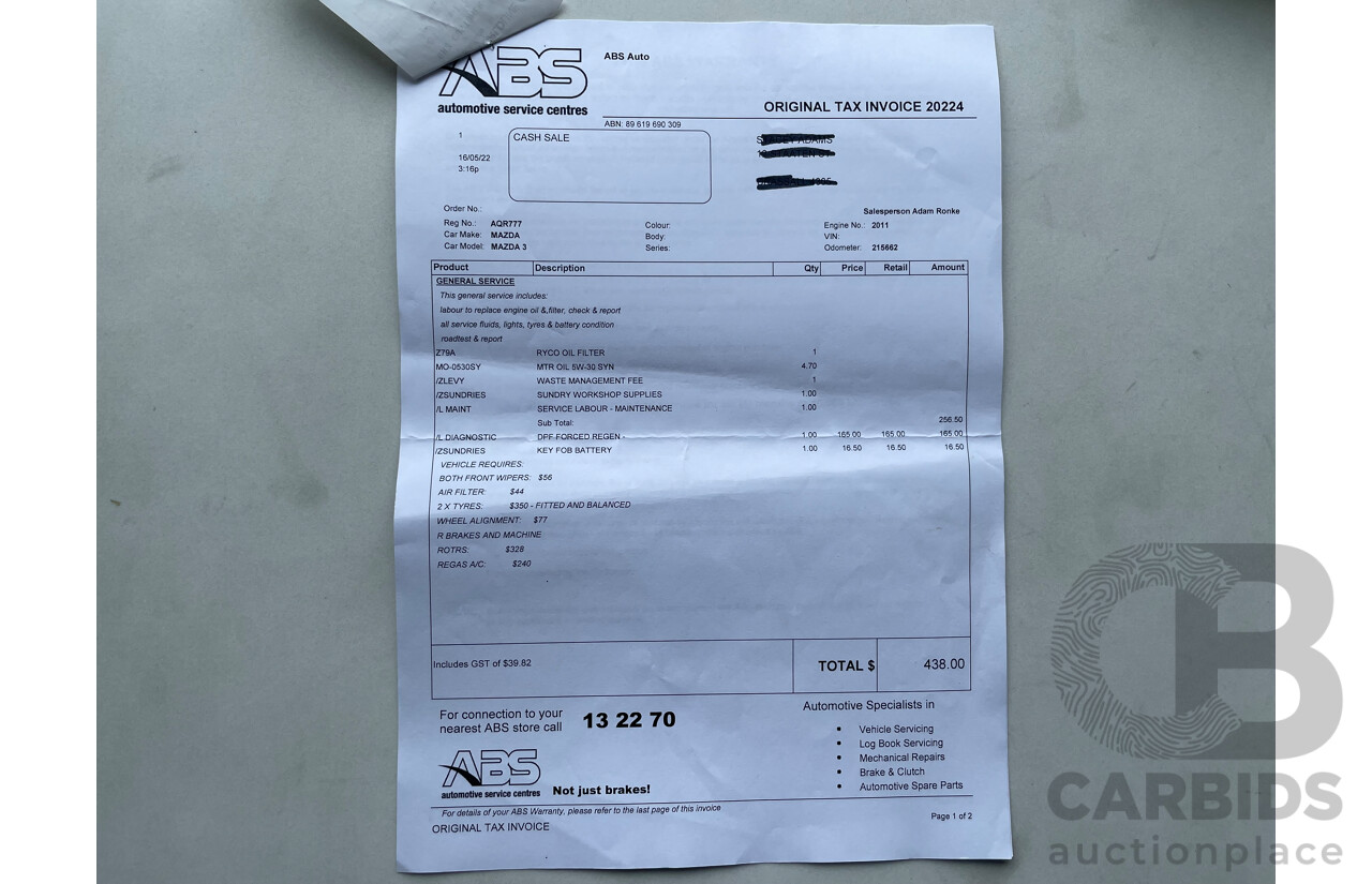 6/2011 Mazda Mazda3 Diesel MZR-CD BL 11 UPGRADE 4d Sedan White 2.2L