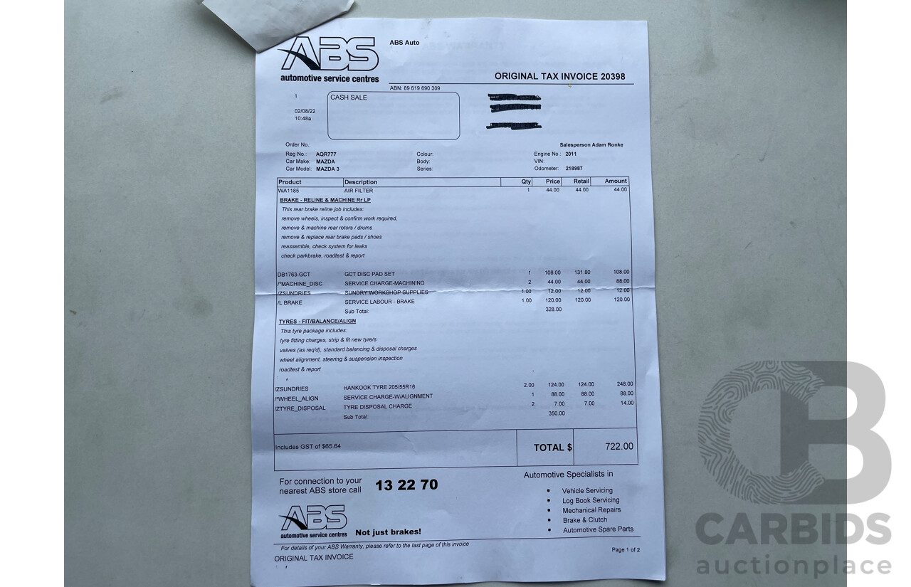 6/2011 Mazda Mazda3 Diesel MZR-CD BL 11 UPGRADE 4d Sedan White 2.2L