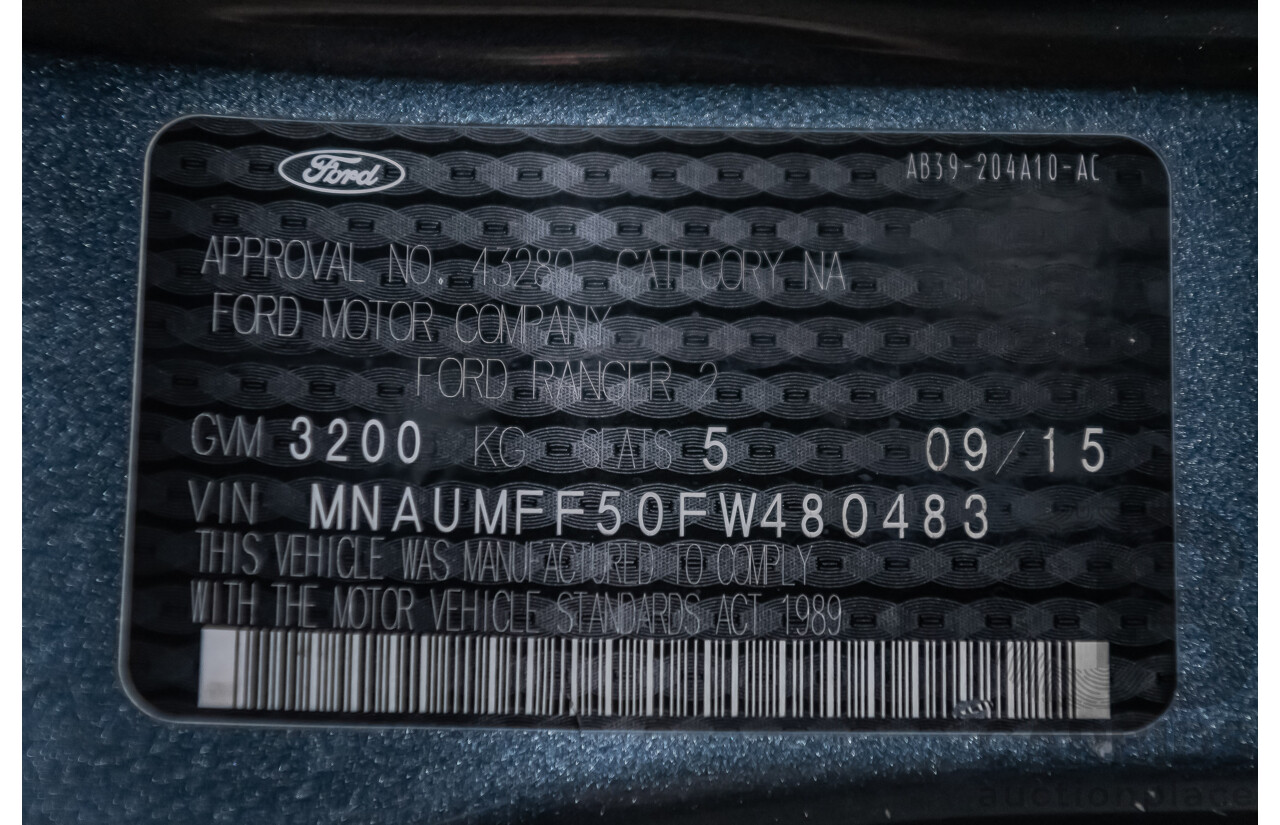 9/2015 Ford Ranger XLT 3.2 (4x4) PX MKII Dual Cab Tray Back Utility Metallic Grey Turbo Diesel 3.2L