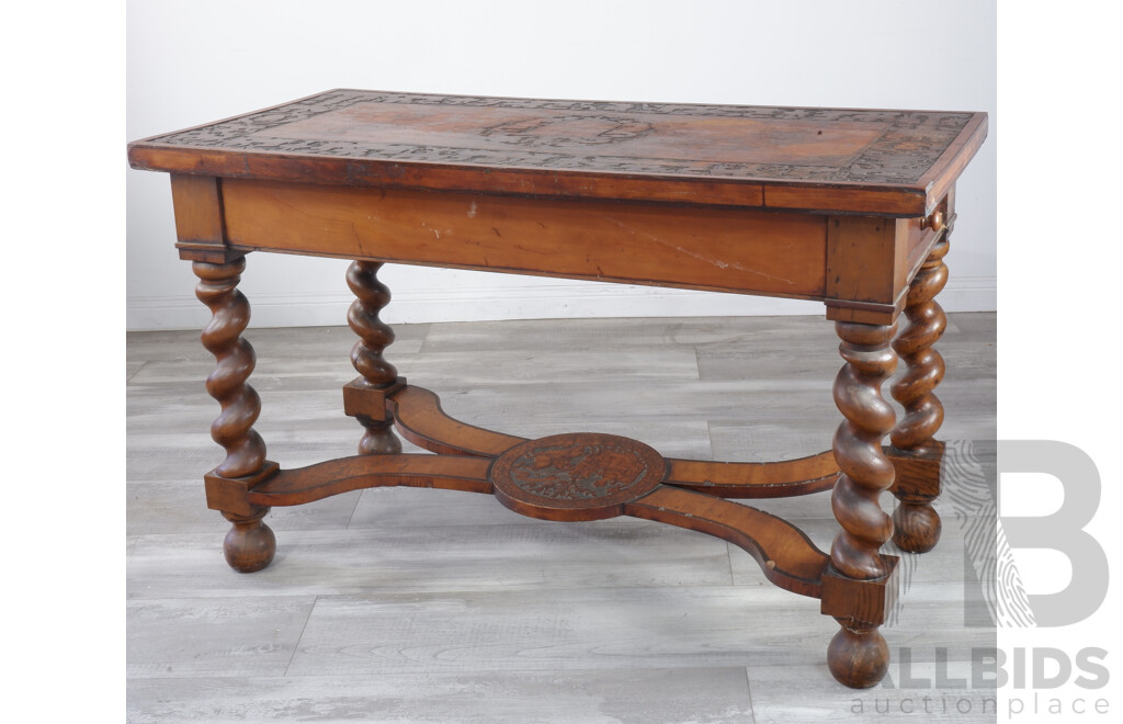 19th Century Italian Renaissance Carved Barley Twist Refractory Table