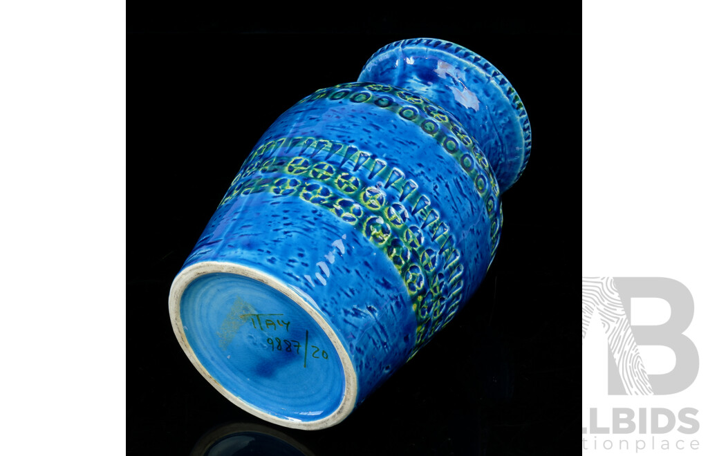 Retro Italian Bitossi Blue and Green Ceramic Vase, Italy 9887 20 to Base