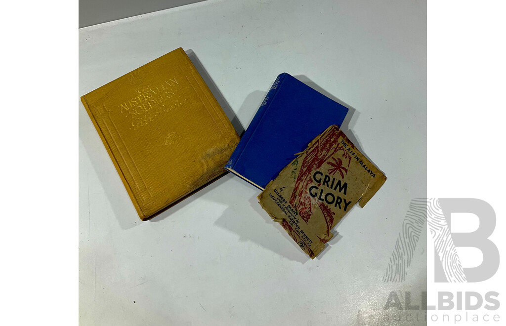 Collection Three Books Relating to Australia's Involvement in the Two World Wars Comprising First Edition Grim Glory the AIF in Malaya by G Mant, the Silent Service by Jones & Idriess and the Australian Soldiers Gift Book