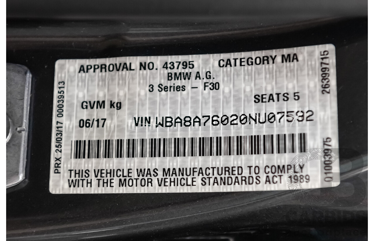 6/2017 BMW 330i Sport Line F30 LCI 4d Sedan Mineral Grey Metallic Turbo 2.0L