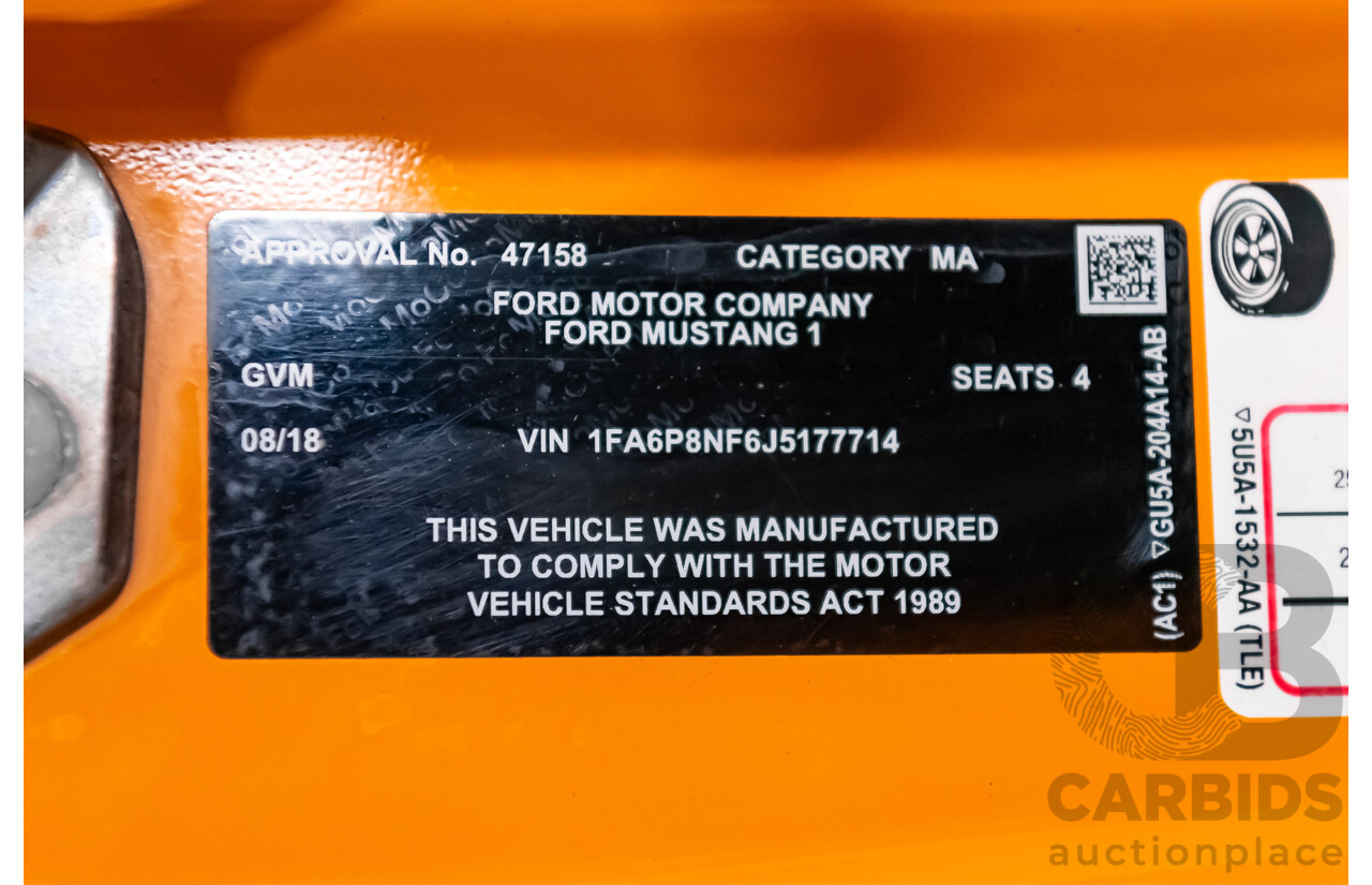 08/2018 Ford Mustang GT Fastback FN MY18 2d Coupe Orange Fury V8 5.0L