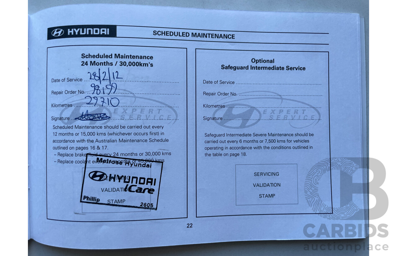 01/10 Hyundai I30 SX FWD FD MY10 5D Hatchback Blue 2.0L