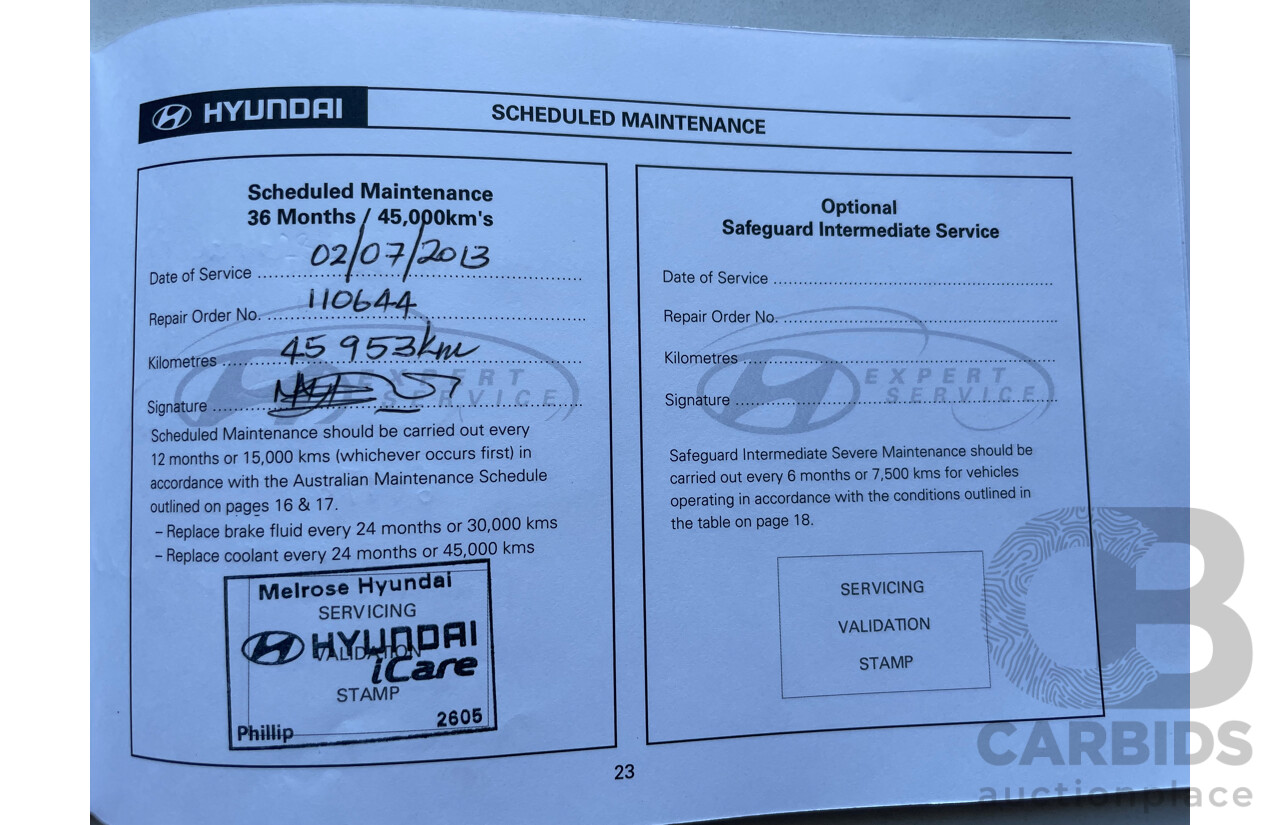 01/10 Hyundai I30 SX FWD FD MY10 5D Hatchback Blue 2.0L