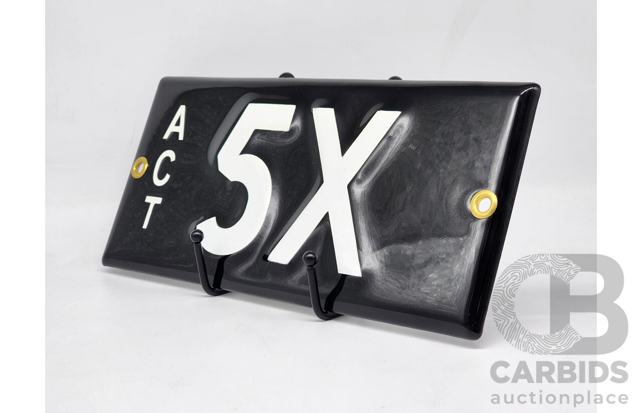 ACT Two Character Alpha Numeric Number Plate - 5X (Number 5, Letter X)