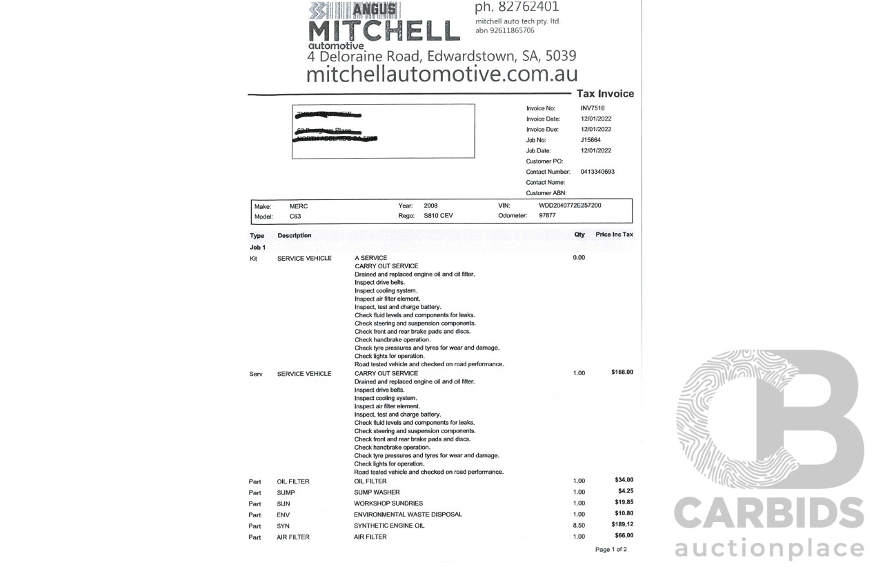 11/2008 Mercedes Benz C63 AMG W204 4d Sedan Palladium Silver Metallic V8 6.3L