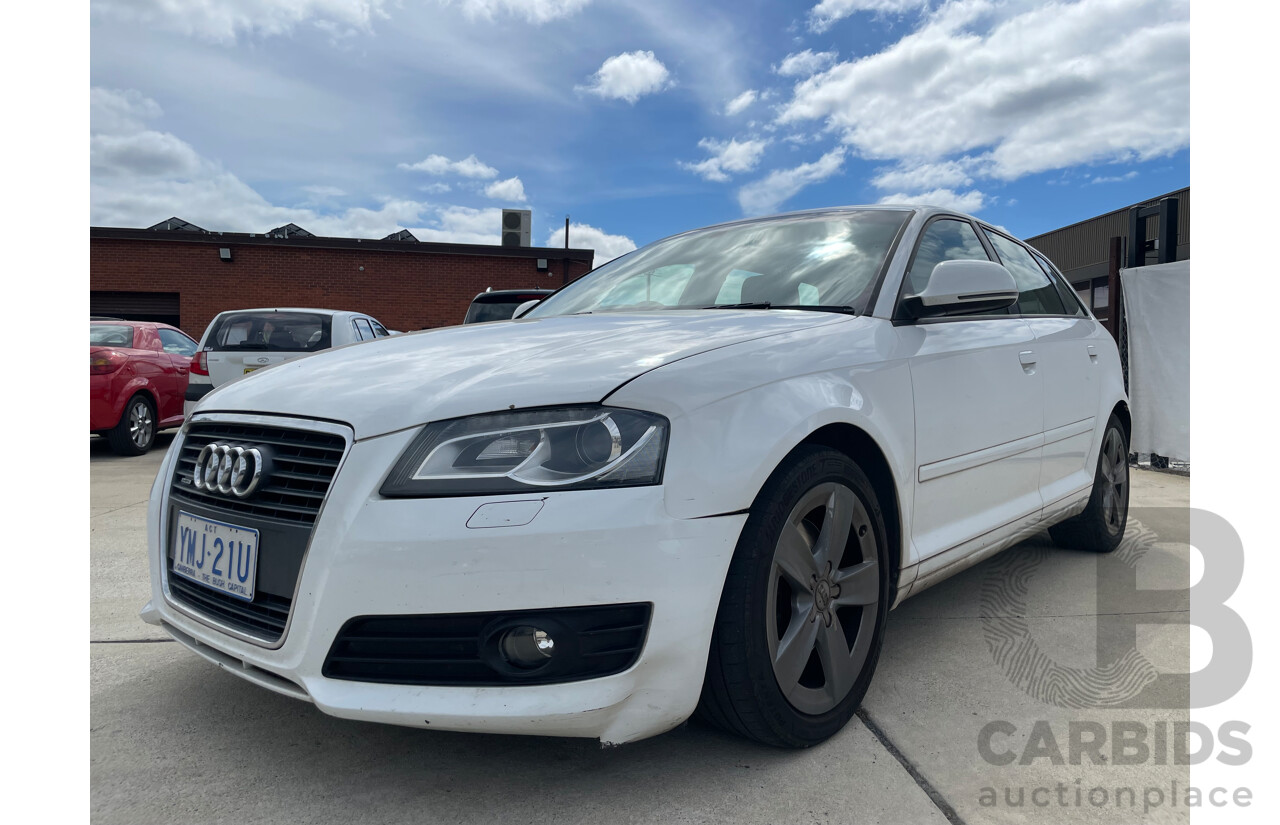 12/09 Audi A3 SPORTBACK 2.0 TFSI AMBITION FWD 8P 5D Hatchback White 2.0L
