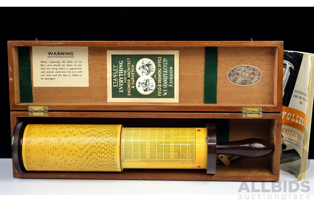 Antique Professors Fullers Calculator by W F Stanley, London, with Bakelite Handle and Cylinder in Original Wooden Case with Original Instructions