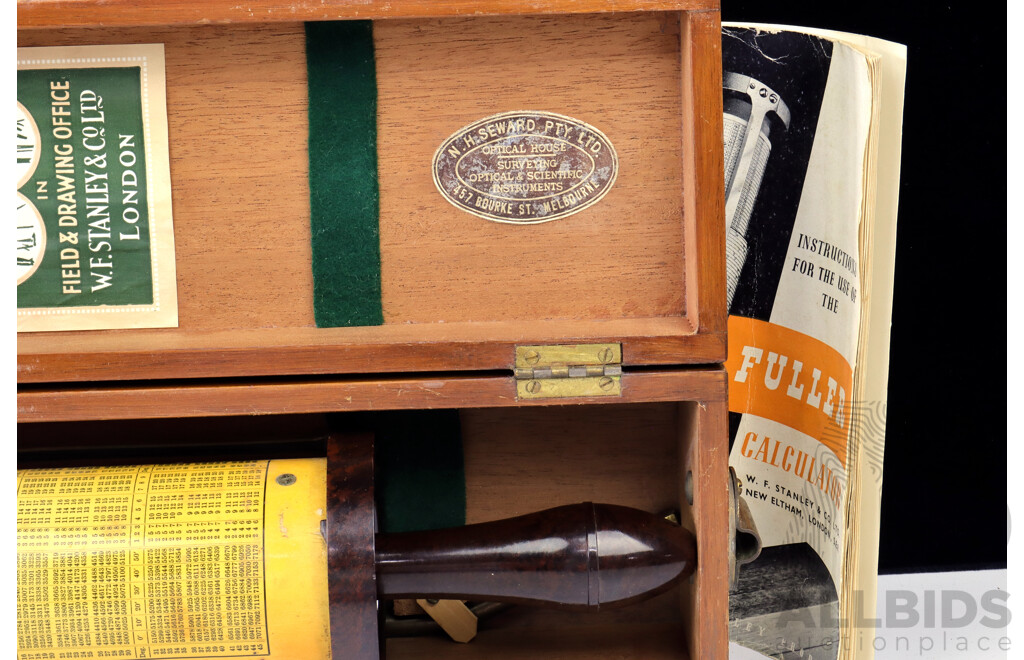 Antique Professors Fullers Calculator by W F Stanley, London, with Bakelite Handle and Cylinder in Original Wooden Case with Original Instructions