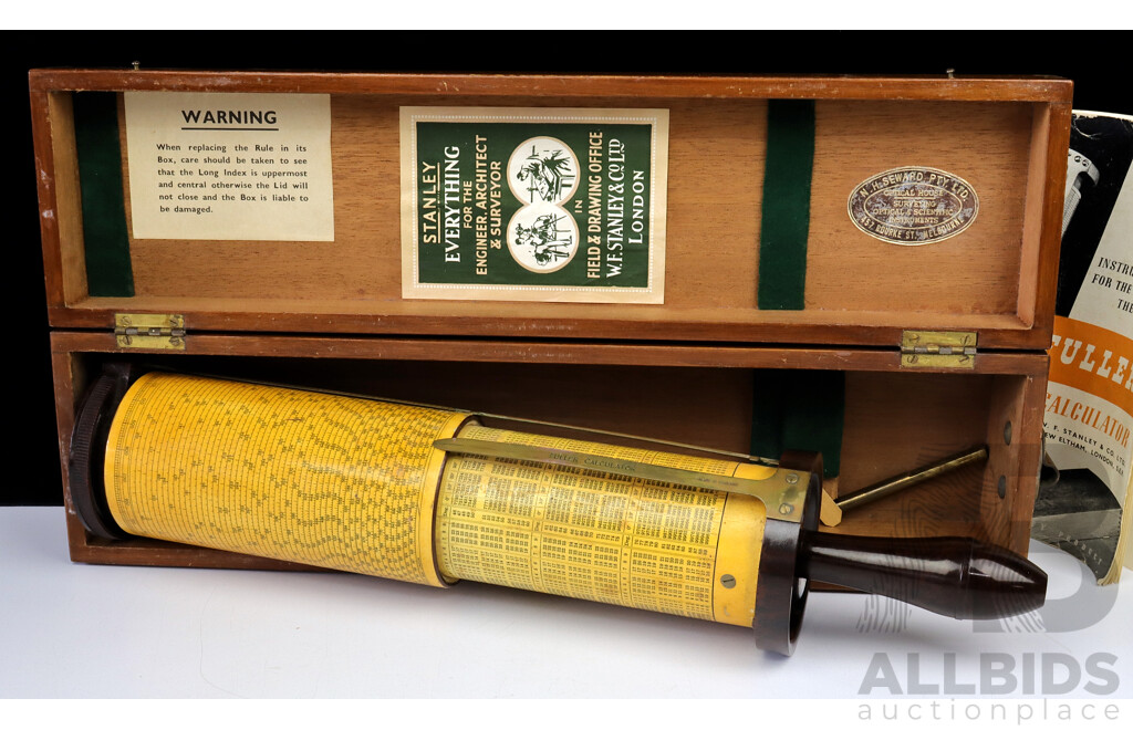 Antique Professors Fullers Calculator by W F Stanley, London, with Bakelite Handle and Cylinder in Original Wooden Case with Original Instructions