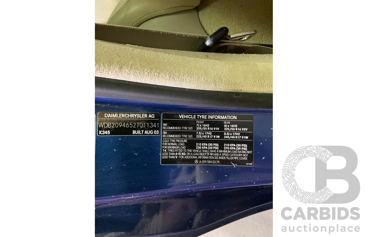 8/2003 Mercedes Benz CLK320 Elegance 2d Cabriolet Bright Blue Metallic V6 3.2L