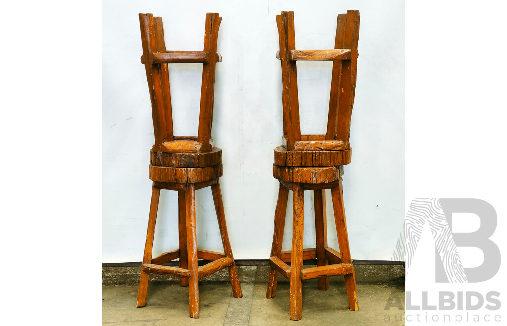 Rustic Butchers Block Bar Stools - Set of Four 