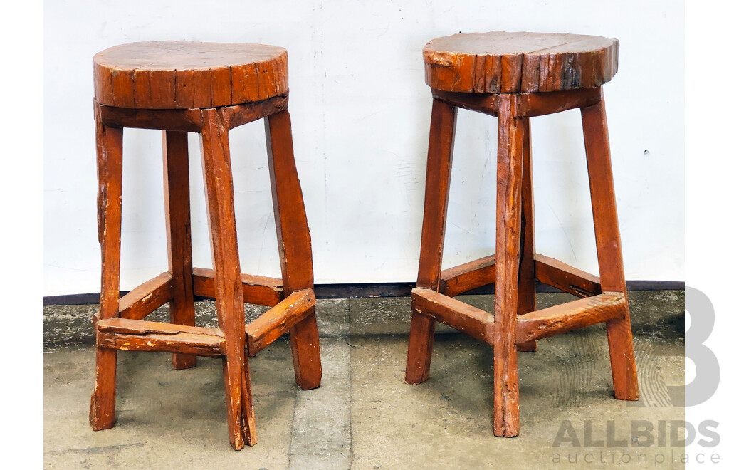 Rustic Butchers Block Bar Stools - Set of Four 